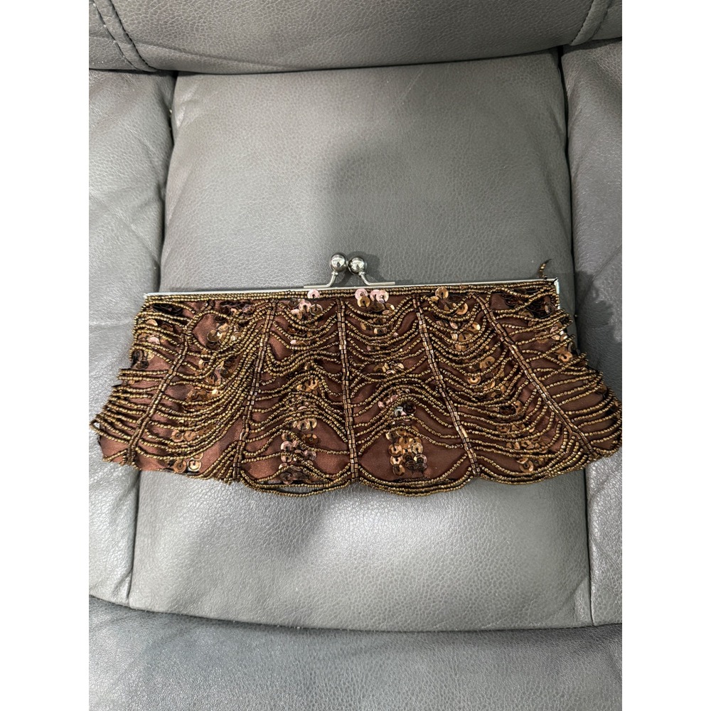 Sparkly Brown Beaded Clutch Evening Handbag Evening Purse